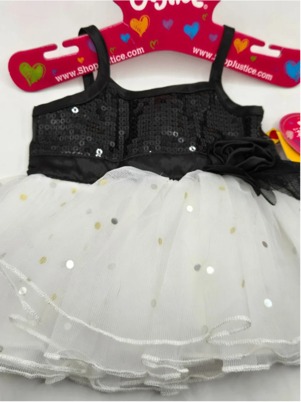 Build A Bear Justice Dress Black Sequin Bodice White Tulle Ruffle Polka Dot NWT